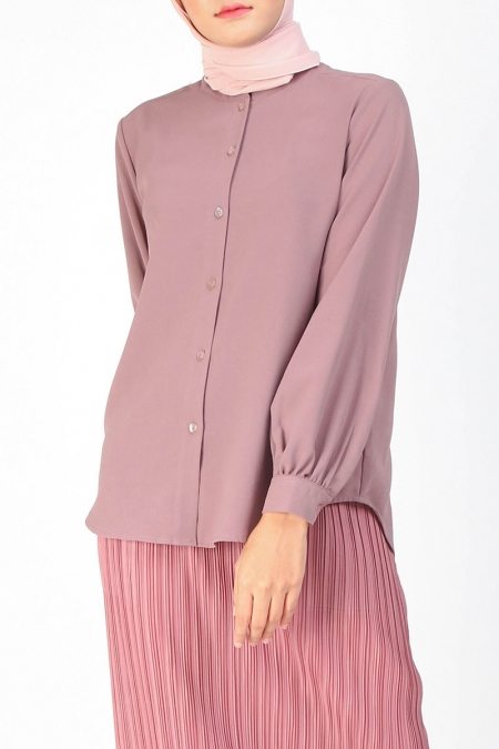Retta Front Button Blouse - Rose Taupe
