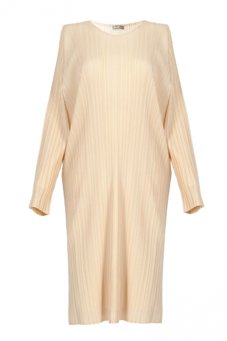 Geordann Pleated Side Slit Tunic - Light Beige