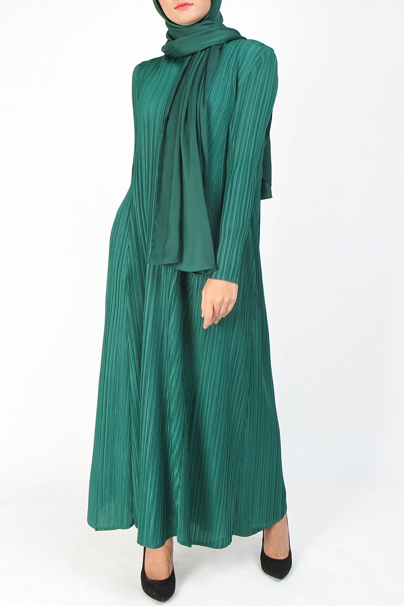 pleated green maxi dress