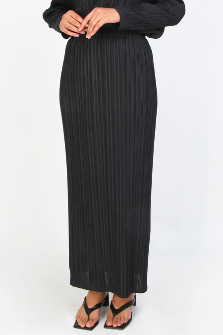 Hazel Pleated Pencil Skirt - Black