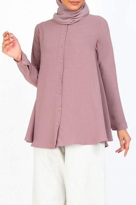 Yumna Front Button Flared Tunic - Rose Taupe