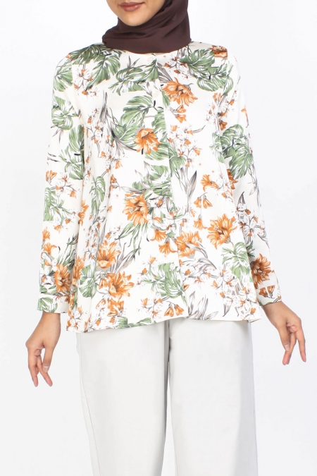 Naressa Front Button Blouse - Cream Floral
