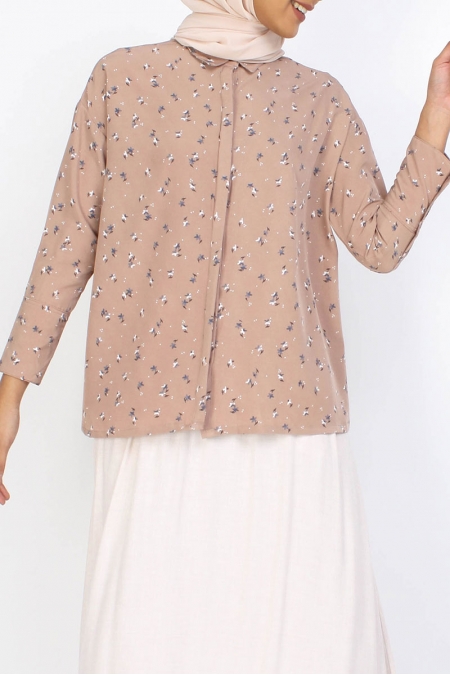 Nana Drop Shoulder Shirt - Taupe Mini Floral