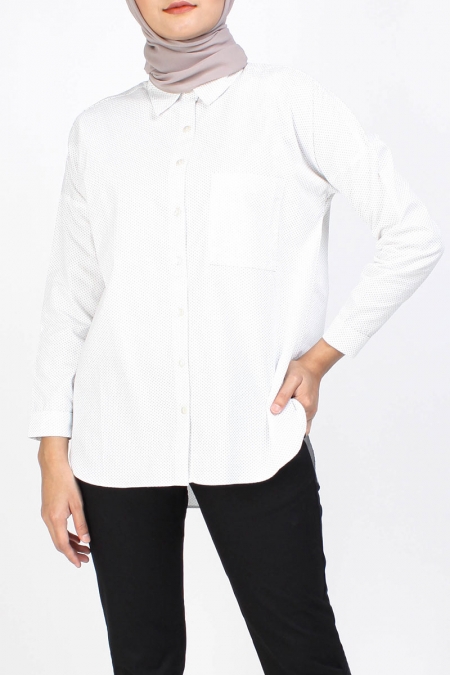 Jolena Front Button Shirt - White/Black Dots