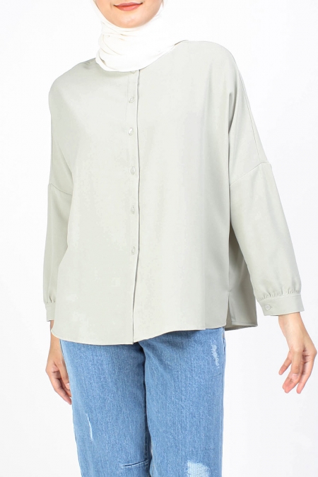 Taygen Front Button Blouse - Sea Grass