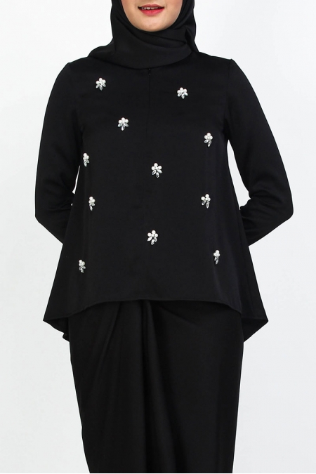 Juline Embellished Zip-Front Blouse - Black