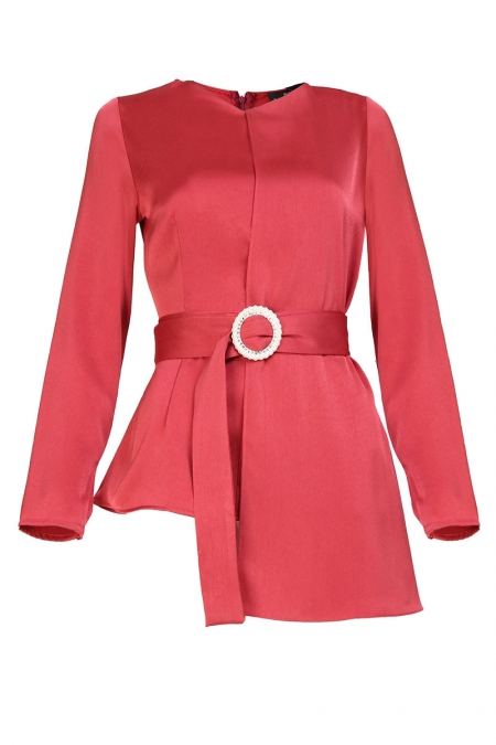 Lovetta One-Sided Overlay Blouse - Dark Salmon