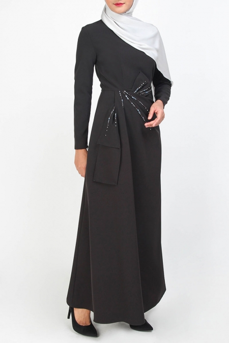 Wilhelma Embellished Pleat Dress - Black