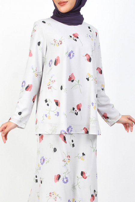 Masuya Blouse & Skirt - Light Grey Abstract Floral