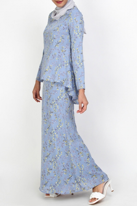 Wadida Blouse & Skirt - Blue/Yellow Floral