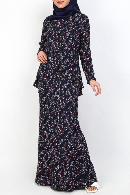 Wadida Blouse & Skirt - Dark Navy Floral
