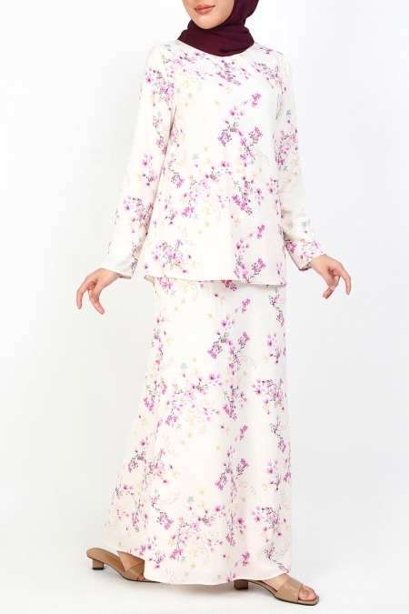 Amina Blouse & Skirt - Cream/Purple Floral