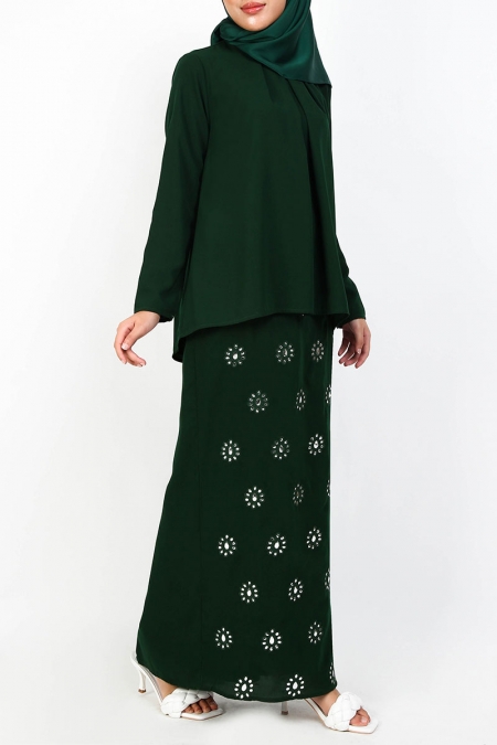 Caylee Blouse & Skirt Set - Dark Green