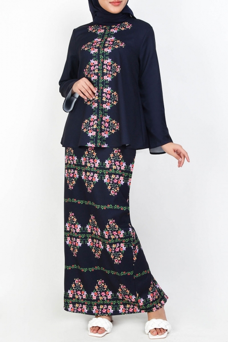 Zernish Blouse & Skirt - Navy Floral
