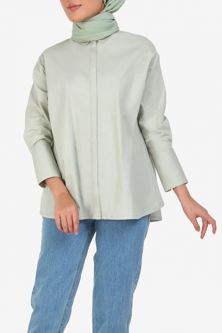 Nana Drop Shoulder Shirt - Pale Moss Green