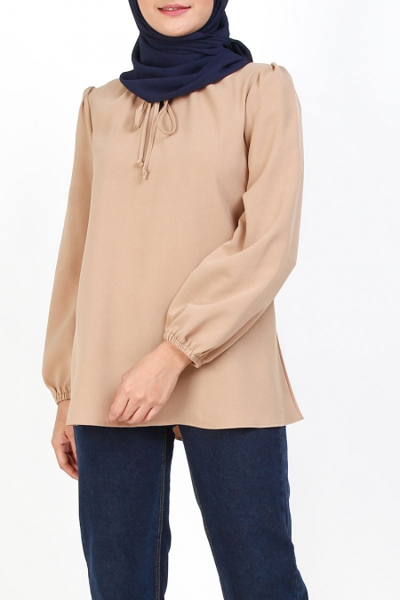 Channing Flared Blouse - Light Brown