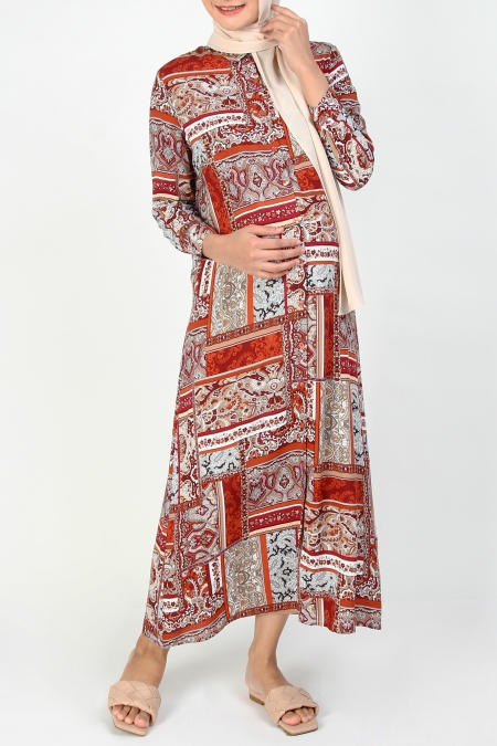 Doley Front Button Maxi Dress - Brown Print