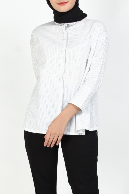 Nana Drop Shoulder Shirt - White/Black Dots