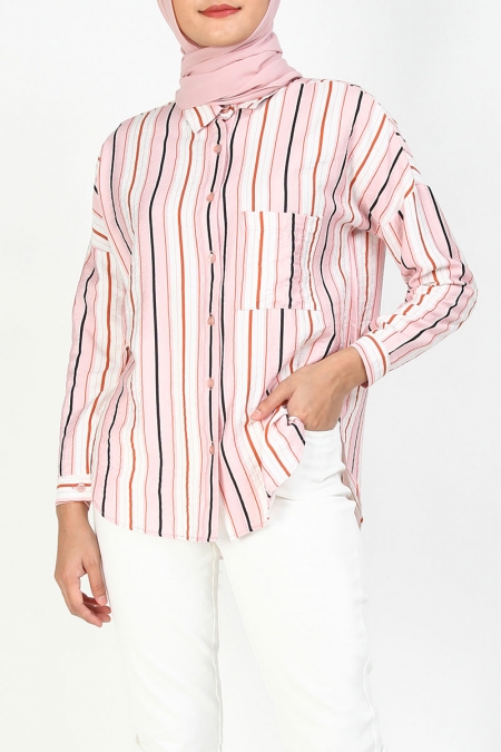 Zeandra Oversized Shirt - Pink Multi Stripe