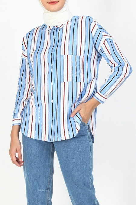 Zeandra Oversized Shirt - Blue Multi Stripe