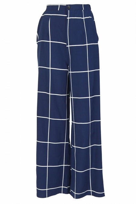 Nivitha Wide Legged Pants - Navy/White Grid