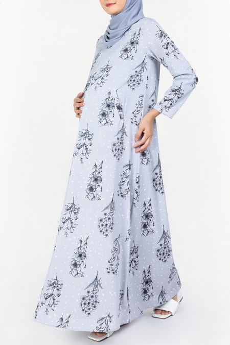 Kesta Zip-Front Maxi Dress - Dusty Blue Fog Floral