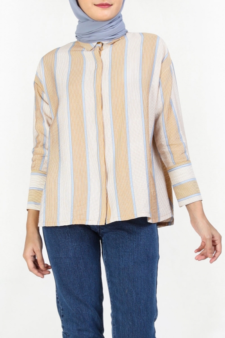 Nana Drop Shoulder Shirt - Mustard/Grey Stripe