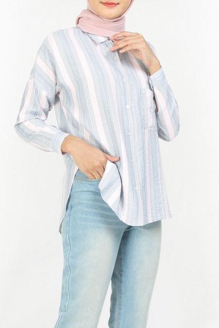 Zeandra Oversized Shirt - Pink Stripe