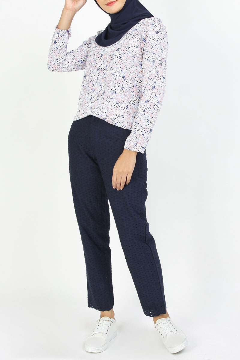 Idalina Puff Sleeve Blouse - Lilac/White Flower - Poplook.com