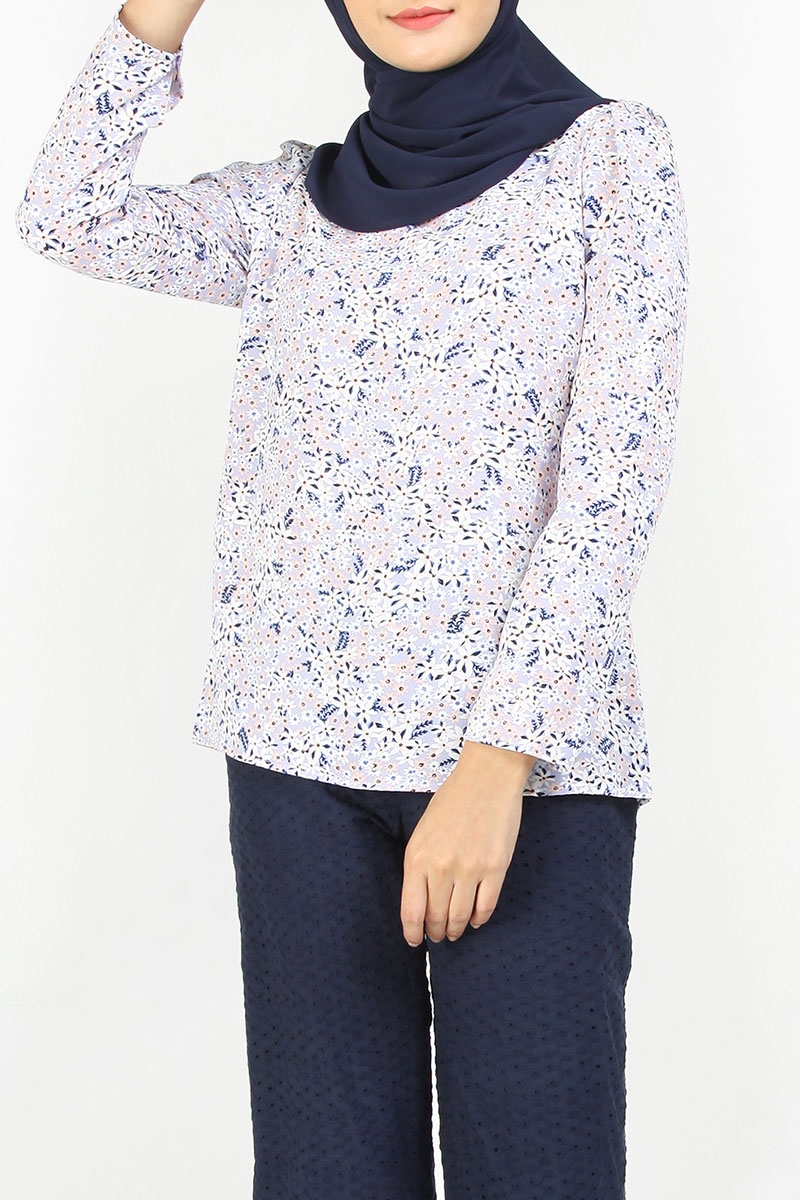 Idalina Puff Sleeve Blouse - Lilac/White Flower - Poplook.com