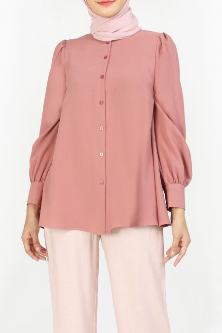 Eryxana Front Button Blouse - Dusty Rose