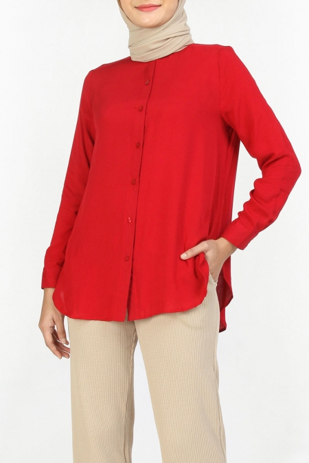 Valletta Front Button Shirt - Deep Red
