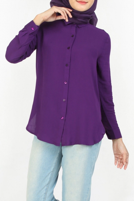 Valletta Front Button Shirt - Dark Purple