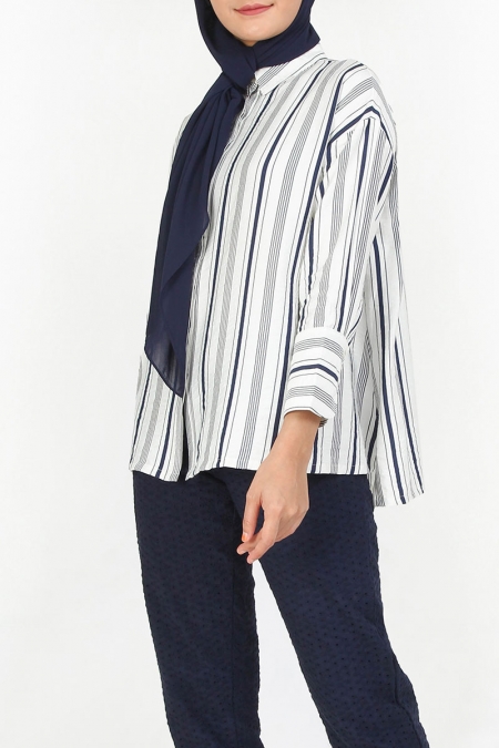Nana Drop Shoulder Shirt - White/Navy Stripe