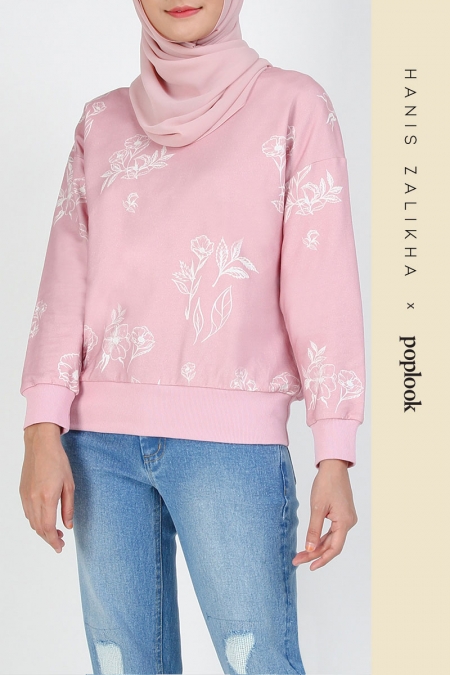 Hazyl Drop Shoulder Sweater - Dusty Pink/Cream Floral
