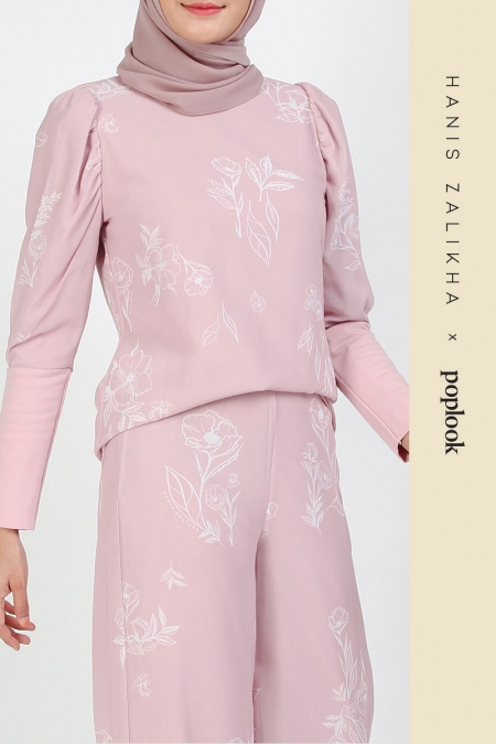 Nadene Puff Shoulder Blouse - Dusty Pink/Cream Floral