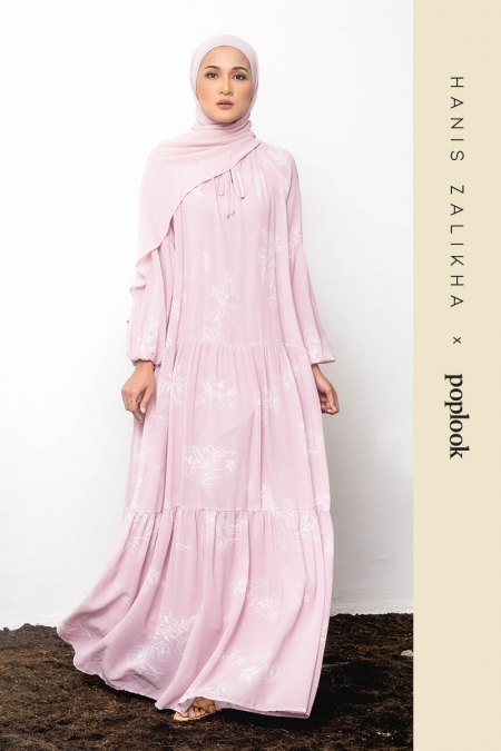 Rofela Gathered Tier Dress - Dusty Pink/Cream Floral