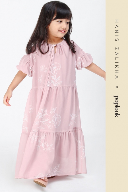 KIDS Rofela Gathered Tier Dress - Dusty Pink/Cream Floral