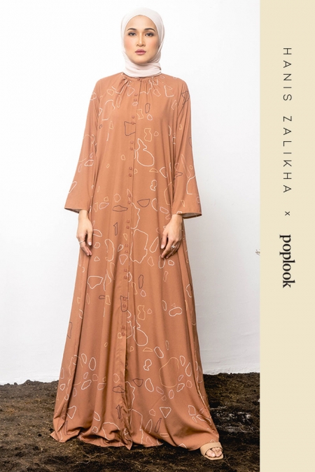 Ziya Front Button Maxi Dress - Brown Outline Terazzo