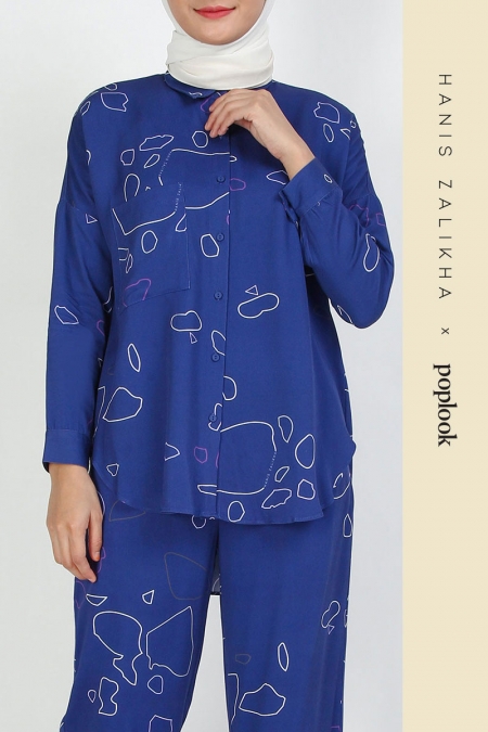 Lanaiah Front Button Shirt - Navy Outline Terazzo