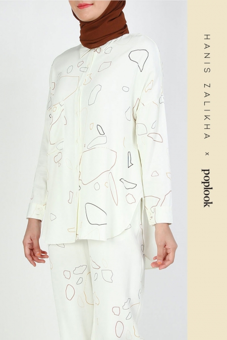 Lanaiah Front Button Shirt - Cream Outline Terazzo