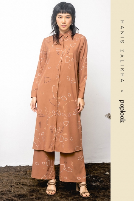 Keely Front Button Shirt Tunic - Brown Outline Terazzo