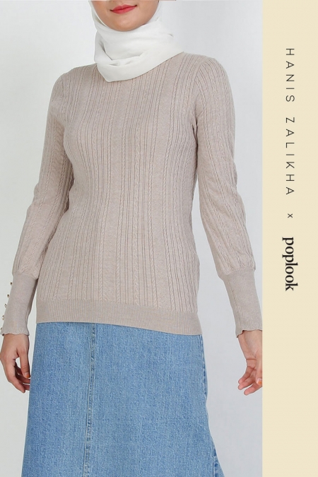 Terilynn Cable Knit Blouse - Heather Beige