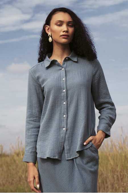 Kocawa Front Button Shirt - Cameo Blue