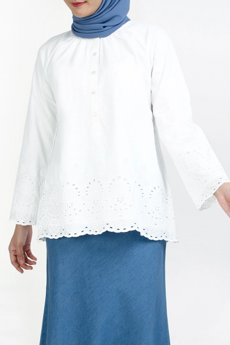 Afreen Raglan Sleeve Blouse - White