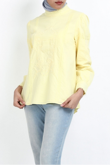 Kiriana Embroidered Flared Blouse - Butter Yellow