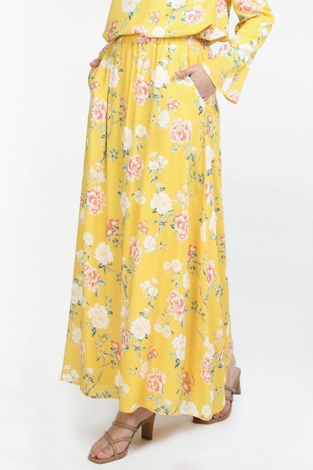 Livy A-Line Skirt - Yellow Peony Flower