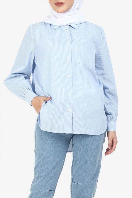 Surani Front Button Shirt - Light Blue/White Stripes
