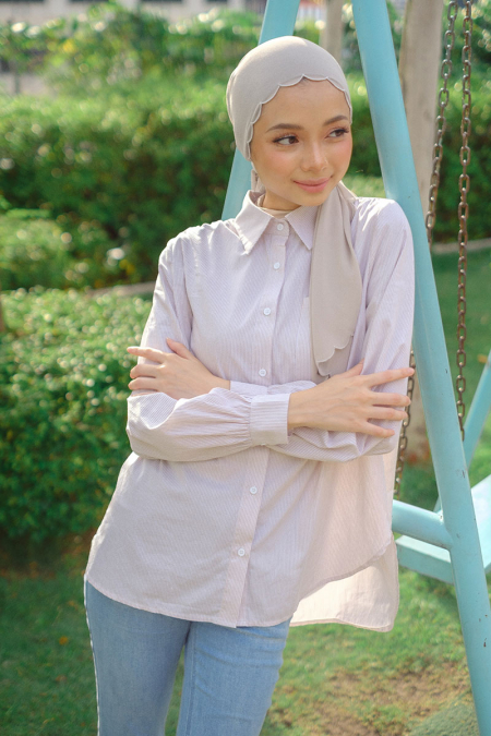 Surani Front Button Shirt - Beige/White Stripes