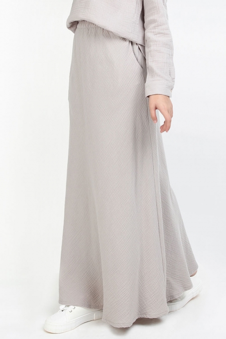 Viviana Elastic Waist Skirt - Light Grey